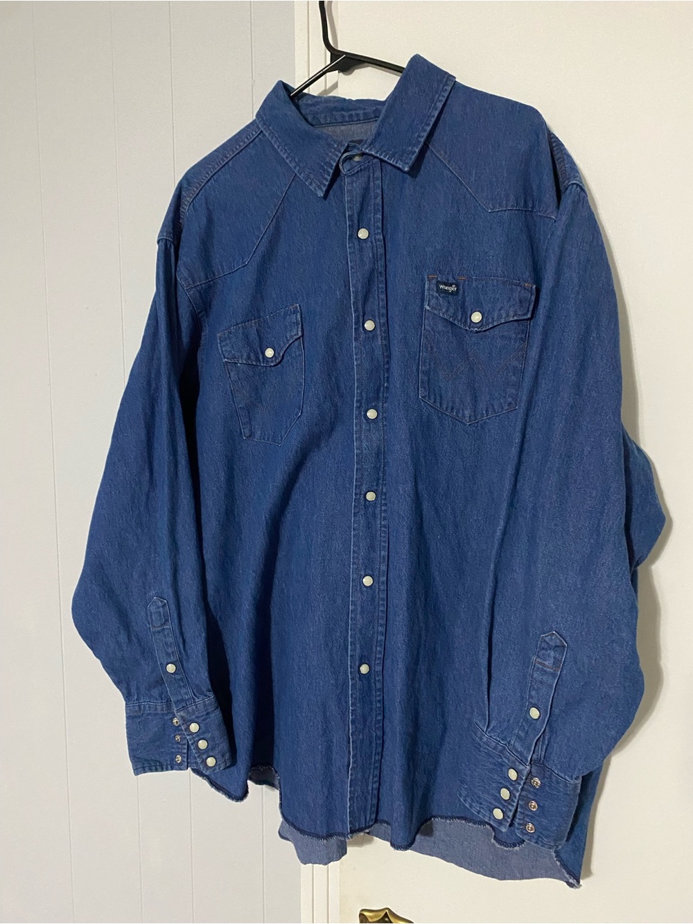 Wrangler Blue Denim Work Shirt pearl snap XXXL